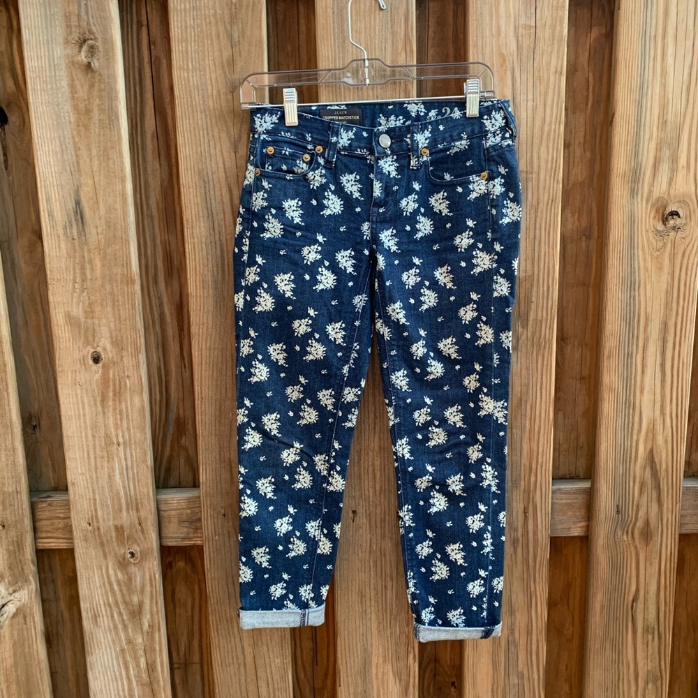 Crew Cropped Jeans- Indigo Floral - Picture 2 of 8